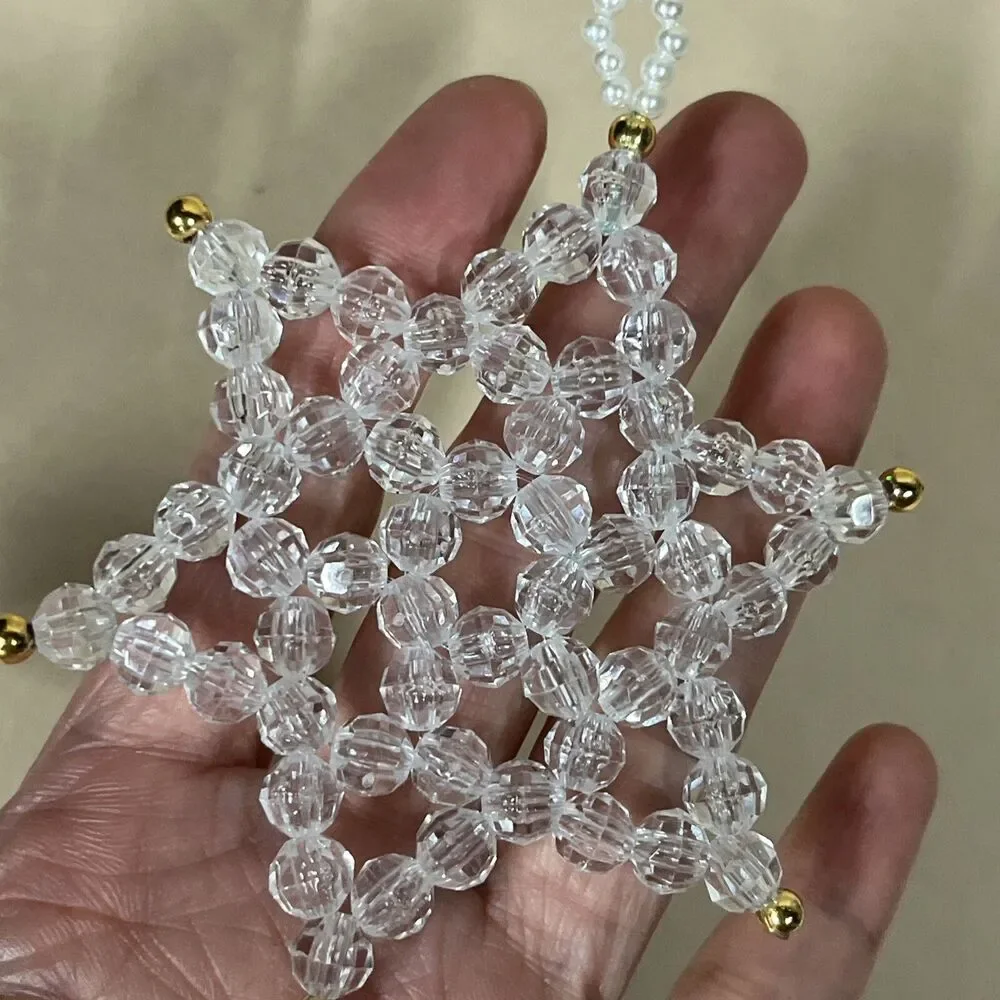 VTG 5pcs‎ Various Christmas Snowflake  Hanging Ornament Acrylic/ Beads Rare